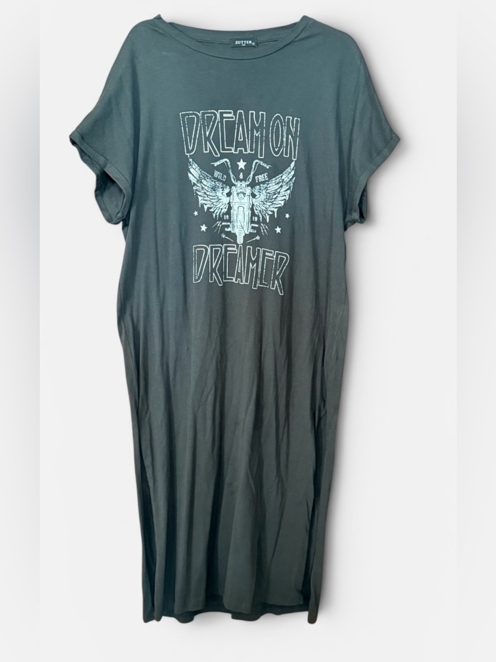 Dream On Dreamer Graphic Tee Dress - Gray